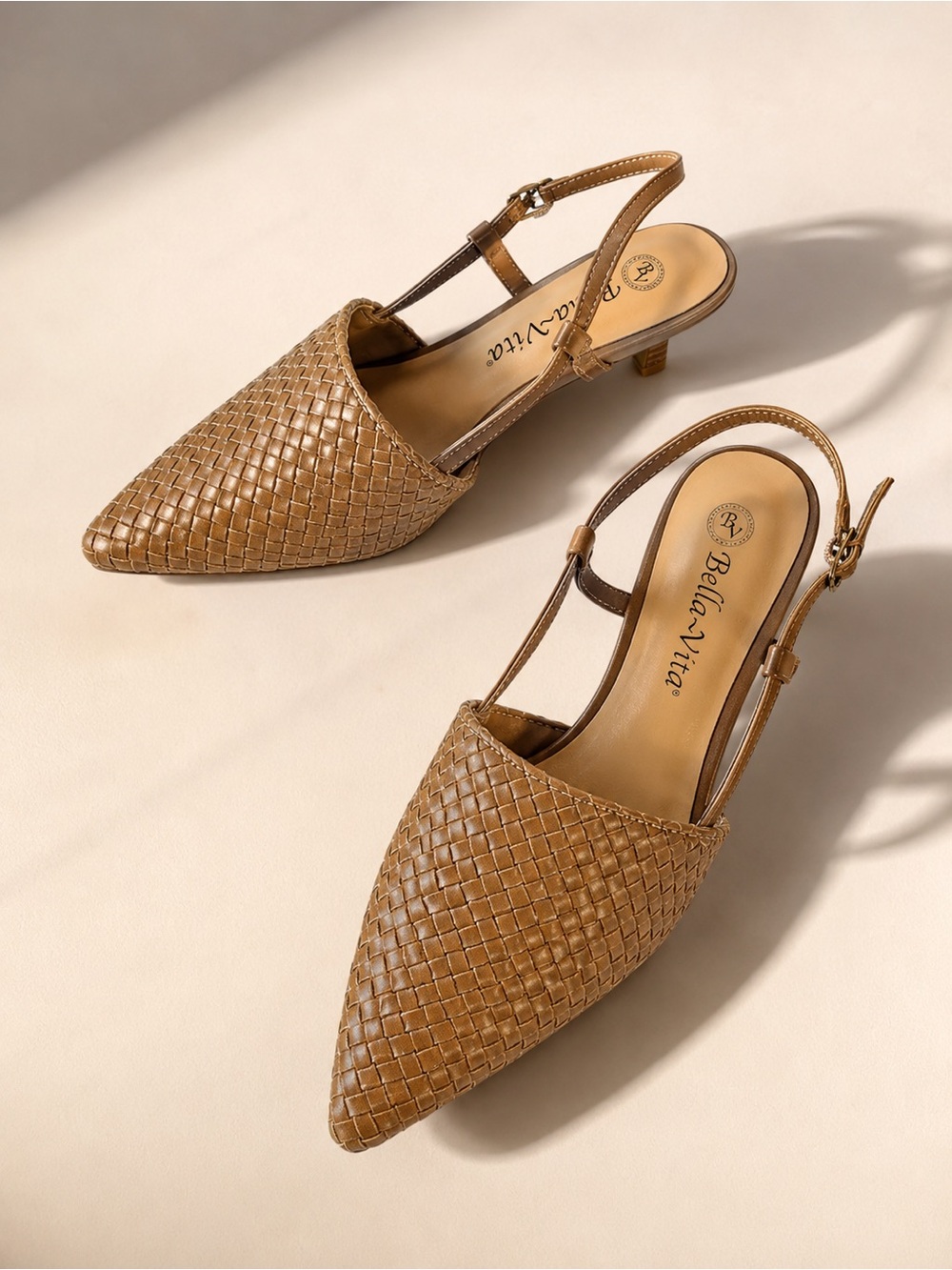 Bella Vita Nude Kaisley Woven Kitten Heel Slingback Pumps Size 8